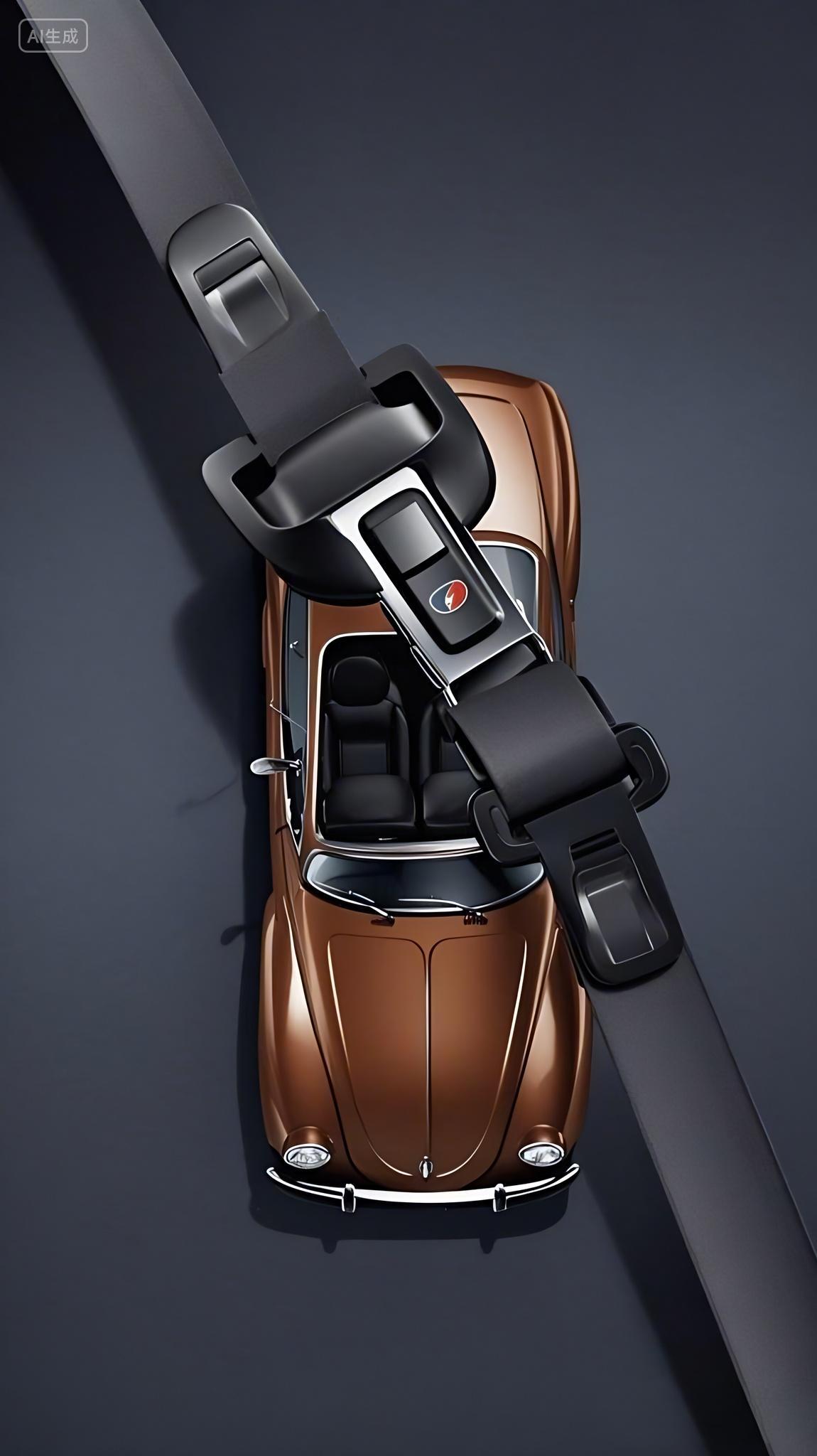 以创意方式强调汽车安全上方是安全带扣和部分安全带