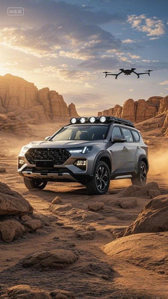 一辆轿车在路上停靠在路边无品牌通用概念车产品图