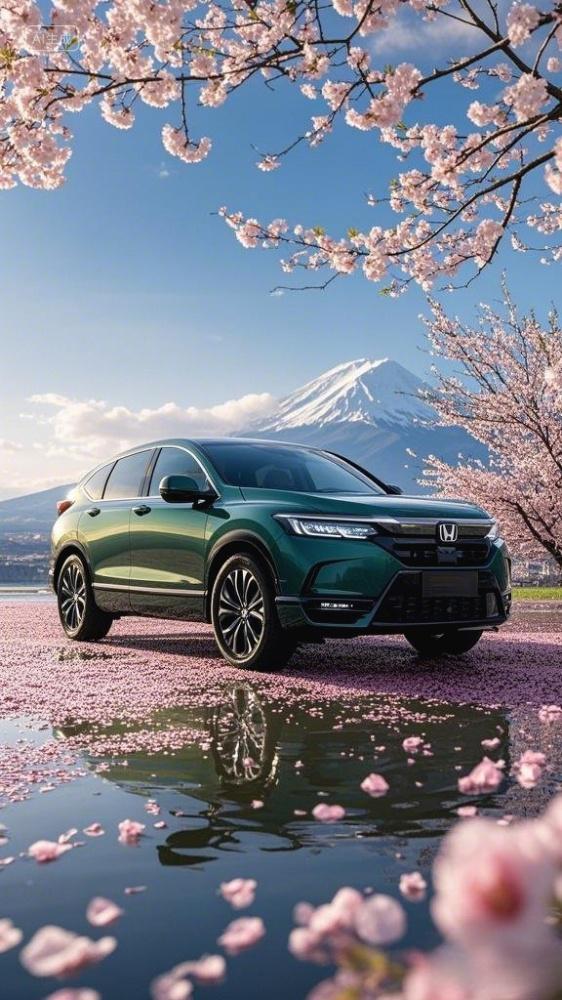 一辆轿车在路上停靠在路边无品牌通用概念车产品图