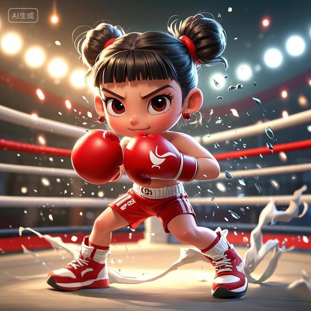 一幅可爱风格的卡通插画一个准备出拳的小女孩