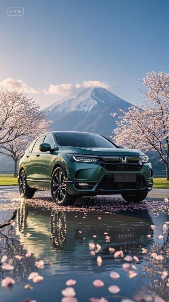 一辆轿车在路上停靠在路边无品牌通用概念车产品图