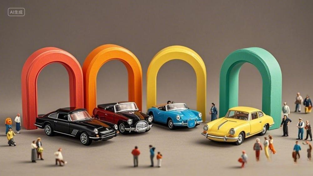 微缩场景图片几辆不同颜色的汽车