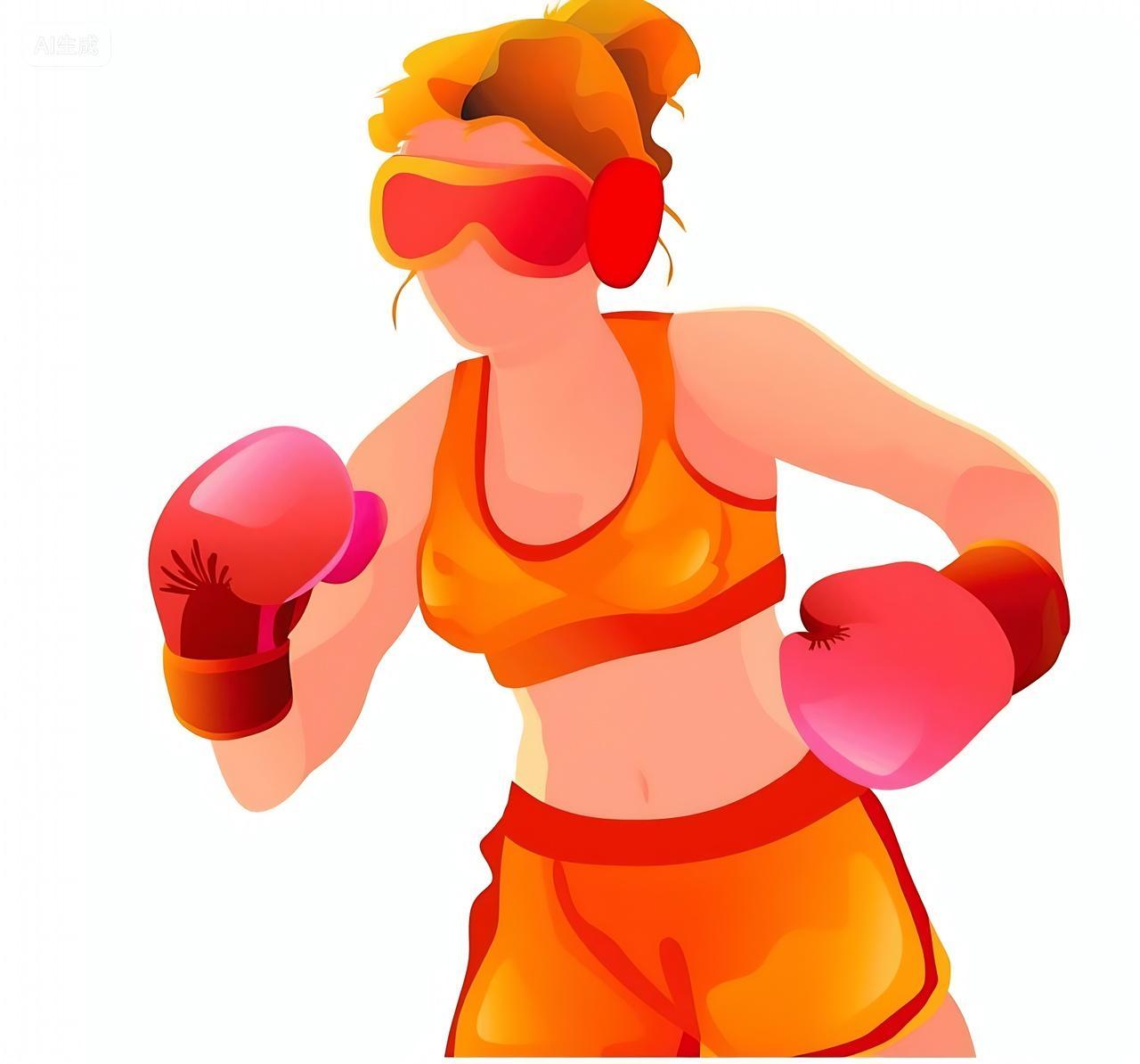 一个穿着拳击装备的女人矢量平面图标插图