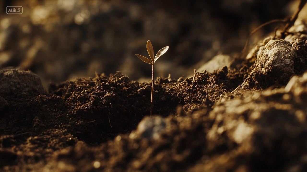 娇嫩的树苗从土里钻出来生长发芽成长生命力植树节