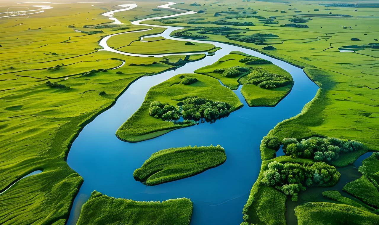 春天春季立春航拍湿地绿洲河流自然风光世界地球日大自然风景风光图片