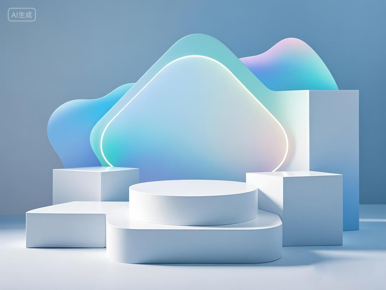 电商展台产品海报幻彩梦幻色系浪漫色彩圆形几何形电商展台背景