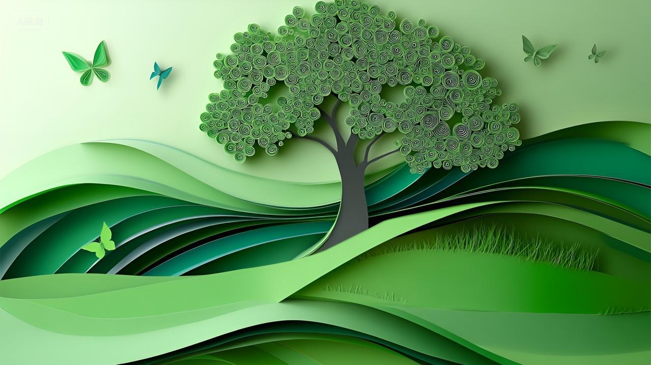 春天春季衍纸风312植树节背景插画