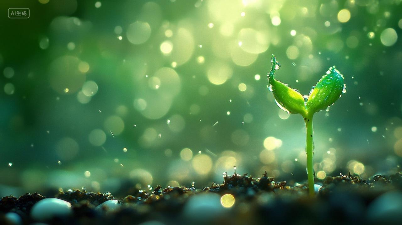 春天二十四节气万物生长一个绿色嫩芽植物长出电脑桌面壁纸背景图