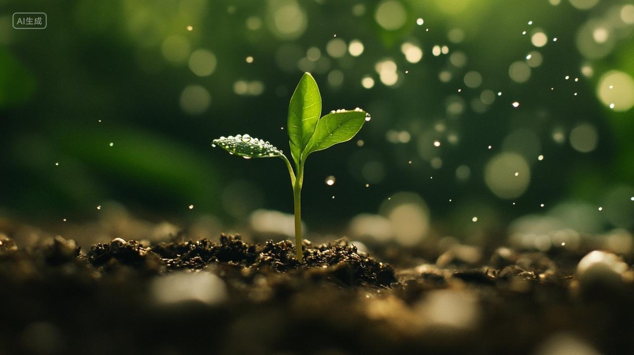 春天二十四节气万物生长一个绿色嫩芽植物长出电脑桌面壁纸背景图