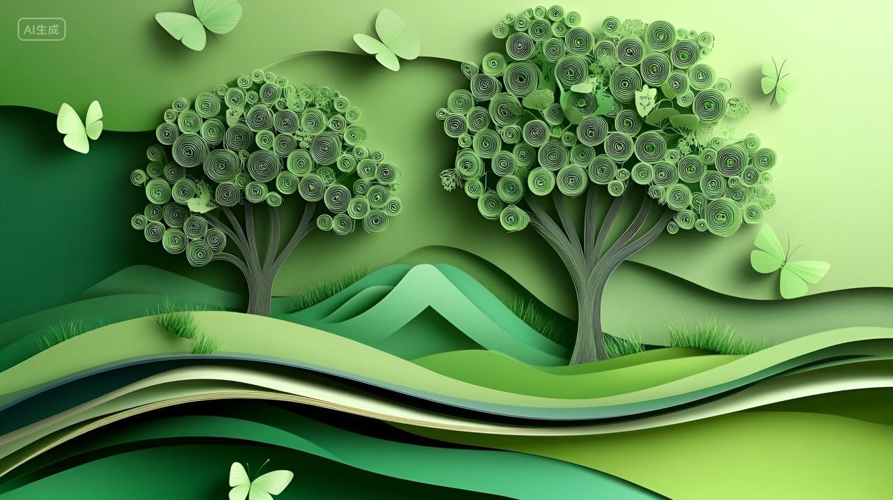 春天春季312植树节衍纸风海报背景插画