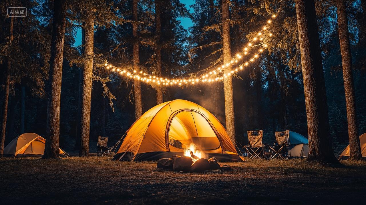 夜晚户外露营唯美镜头