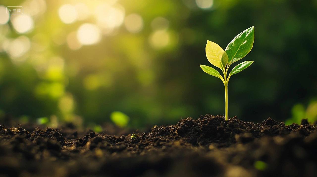 312植树节娇嫩的树苗从土里钻出来生命力生长