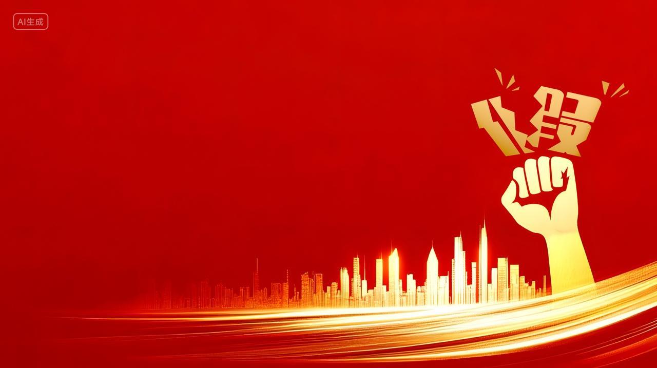 红色大气金色发光建筑315消费者权益日诚信宣传打假拳头背景