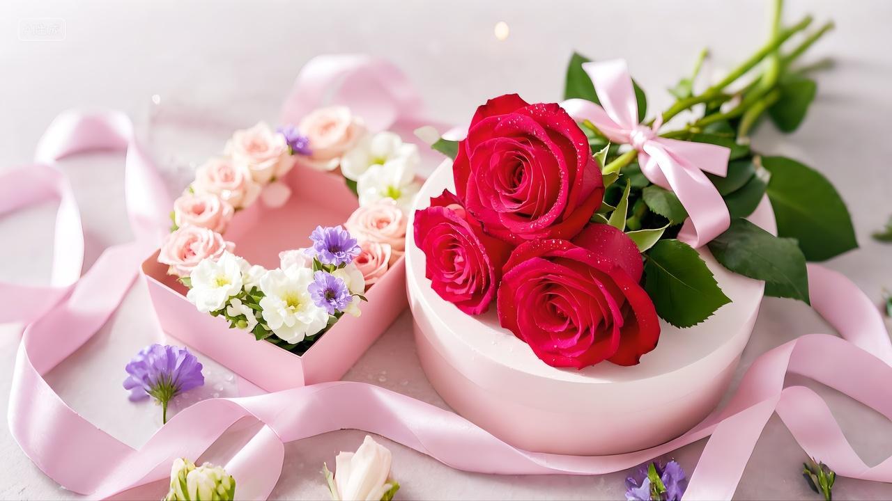 520情人节214情人节红色玫瑰花礼盒鲜花定制鲜花花卉海报设计520鲜花海报设计配图底图高清大图情人节母节节日图片