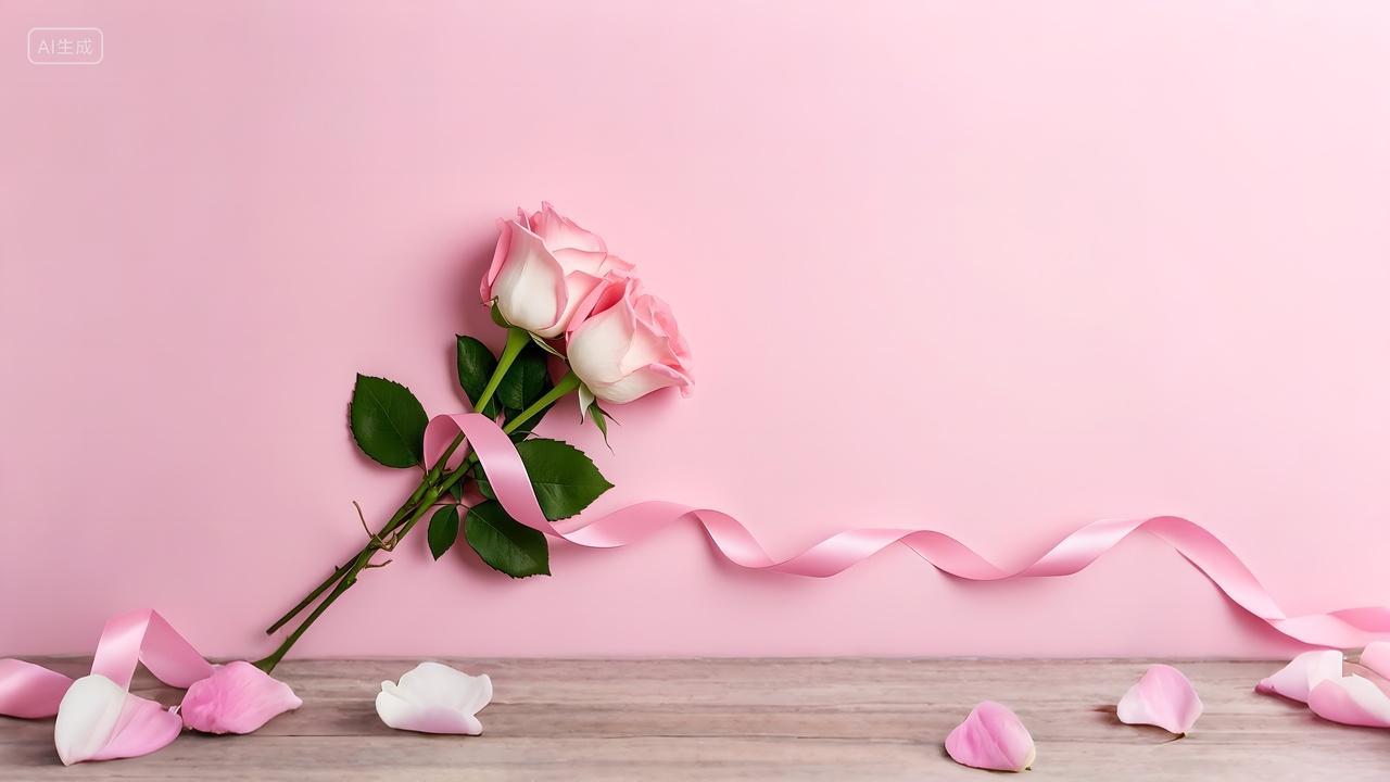 520情人节底图520素材粉色玫瑰花背景情人节鲜花花朵花卉丝带缠绕的鲜花在粉色背景上的场景