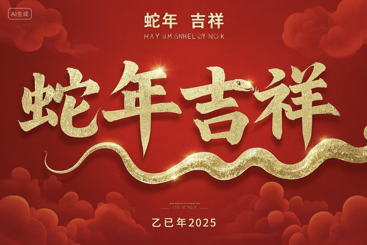 中国风新年金色蛇年吉祥红色背景板