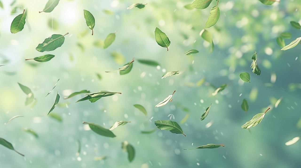 春天春季春日早春飘动的叶子简洁自然采光清新色调微风嫩绿宁静立春春季插画