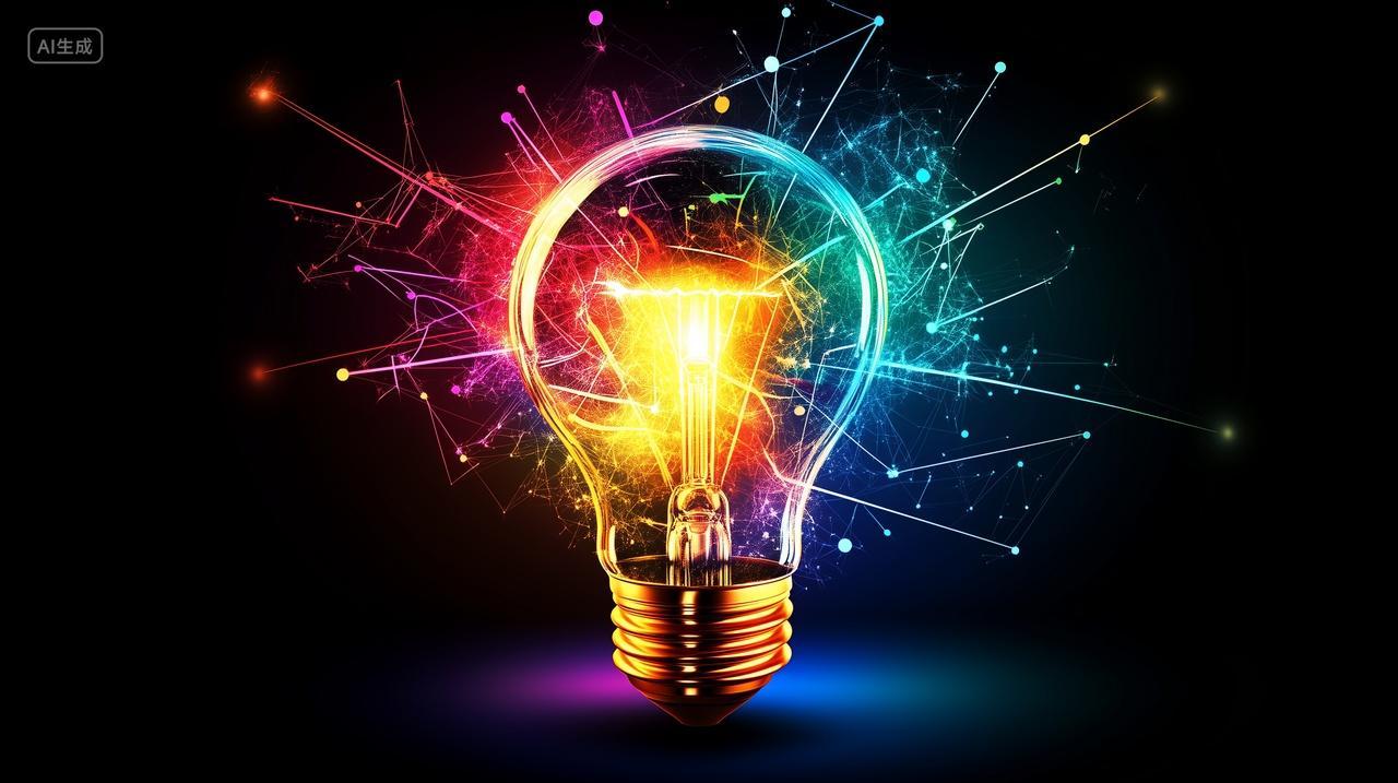 科技在黑色里代表的智慧科技之光的电灯泡灵感想法思考
