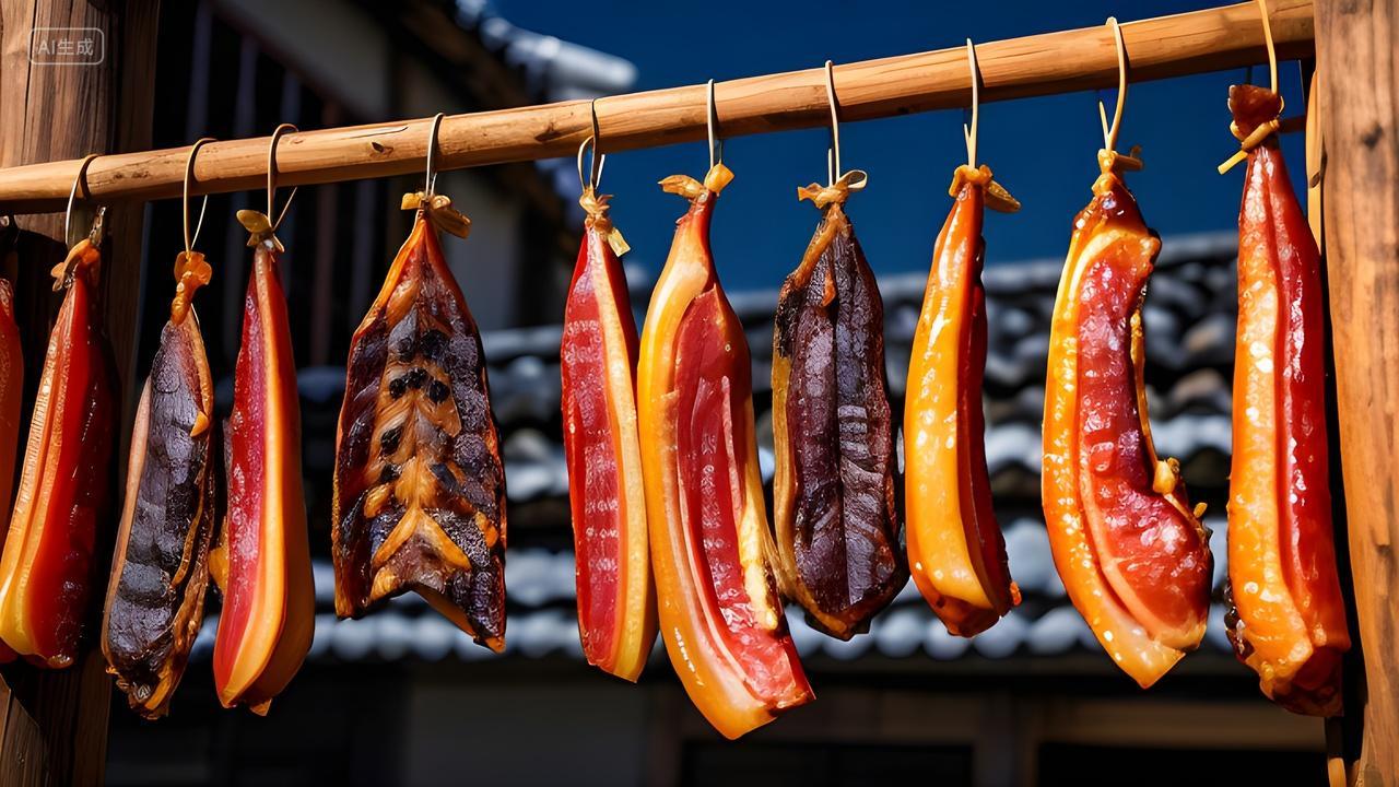 新年除夕过年腊味晒腊肉年货年味风干腊肉腌制美食