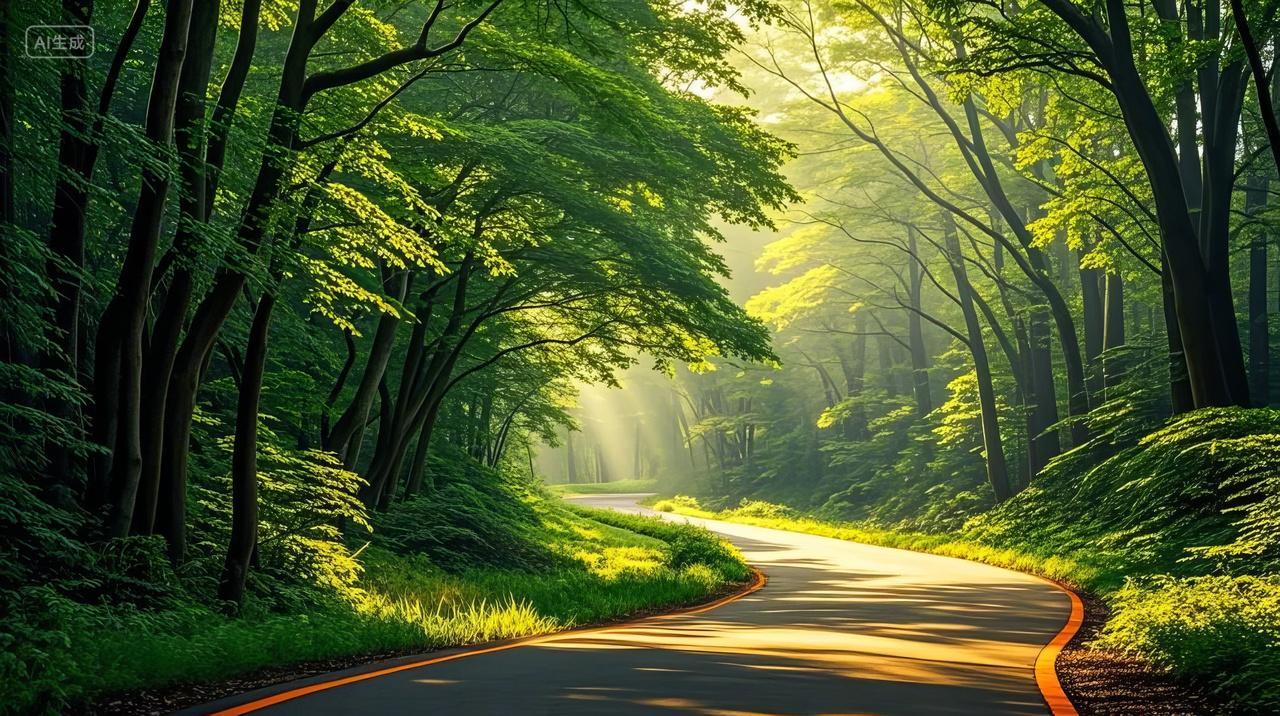 阳光穿透茂密森林之路自然风景绿色生态氧吧壁纸自然风景风光电脑壁纸