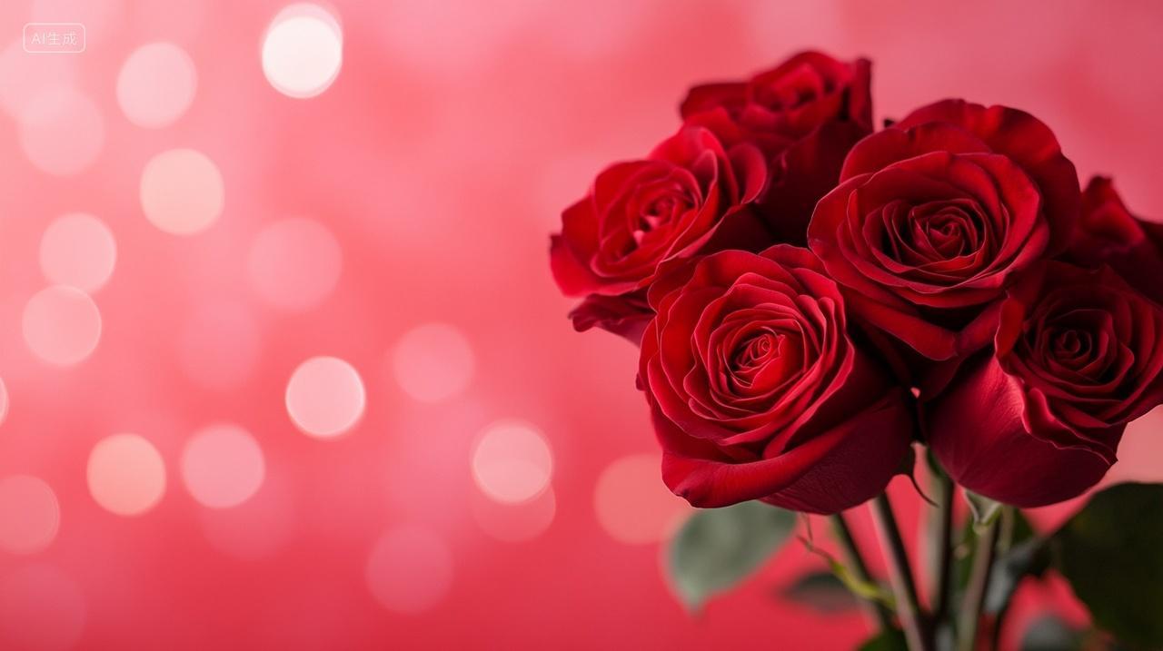 214情人节2月14日鲜艳的四朵红色玫瑰花温馨浪漫恋爱爱情温馨花卉花朵唯美植物背景图电脑壁纸