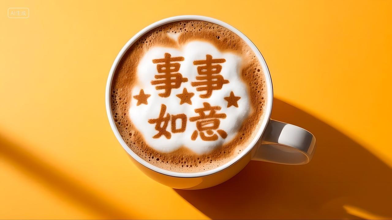 新的一年事事如意咖啡杯新年新春过年祝福语创意海报配图平面设计