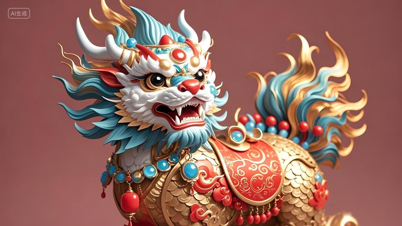 3D立体火麒麟中国神兽瑞兽麒麟高清图