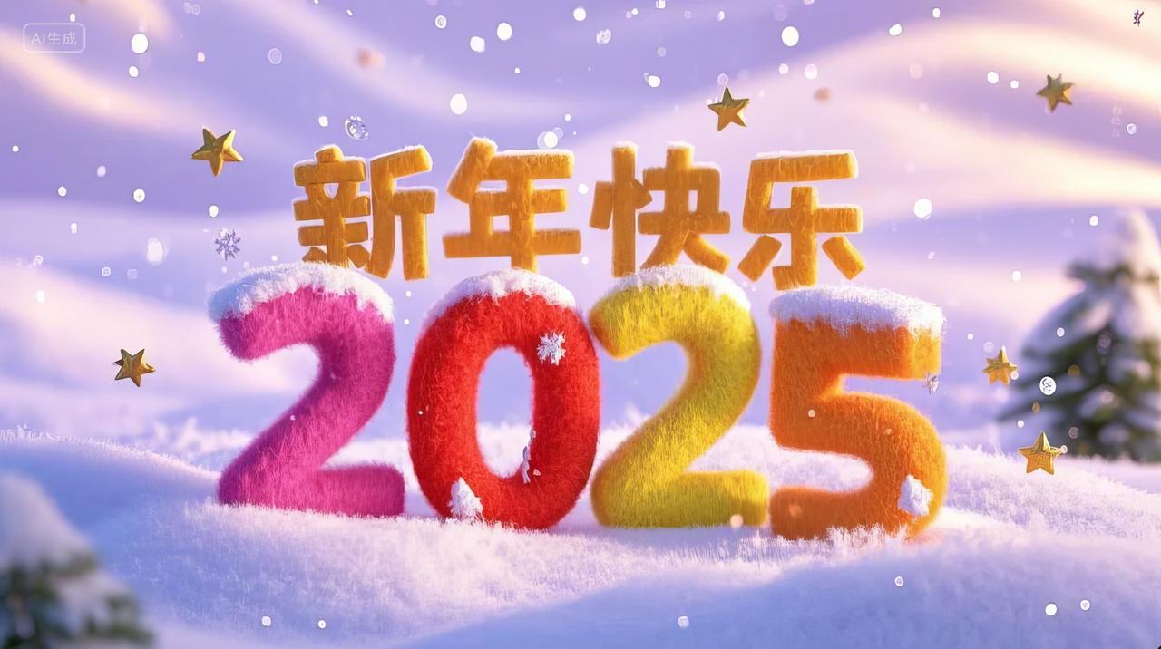 雪地2025字样数字艺术字的新年快乐跨年元旦节下雪创意图