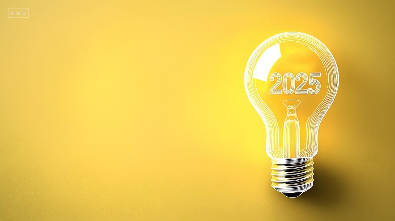 带有2025年数字的灯泡想法IDEA元旦节艺术字想法灵感创意