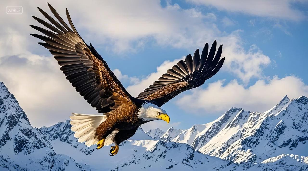 飞翔翱翔在雪山之巅的动物雄鹰老鹰励志奋斗拼搏公司年会企业精神文化高清摄影