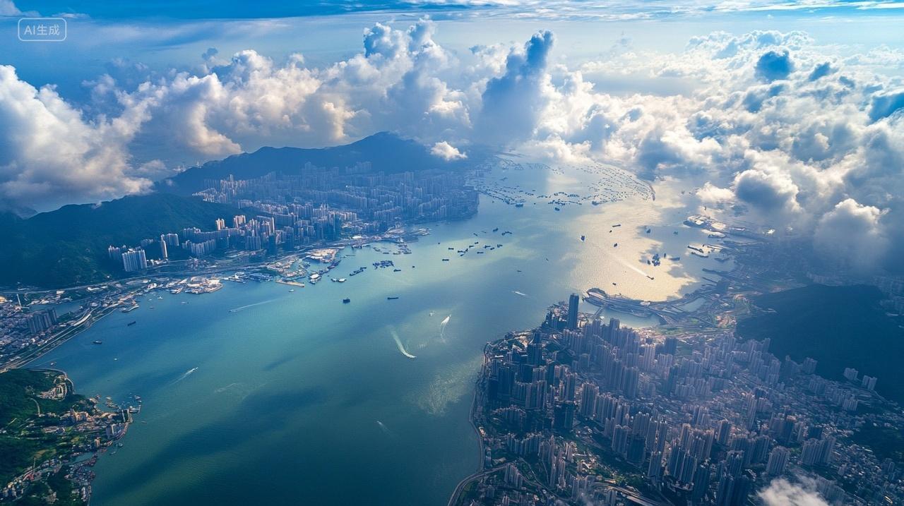 商务商业旅游旅行航拍角度澳门和香港海湾区城市经典地标