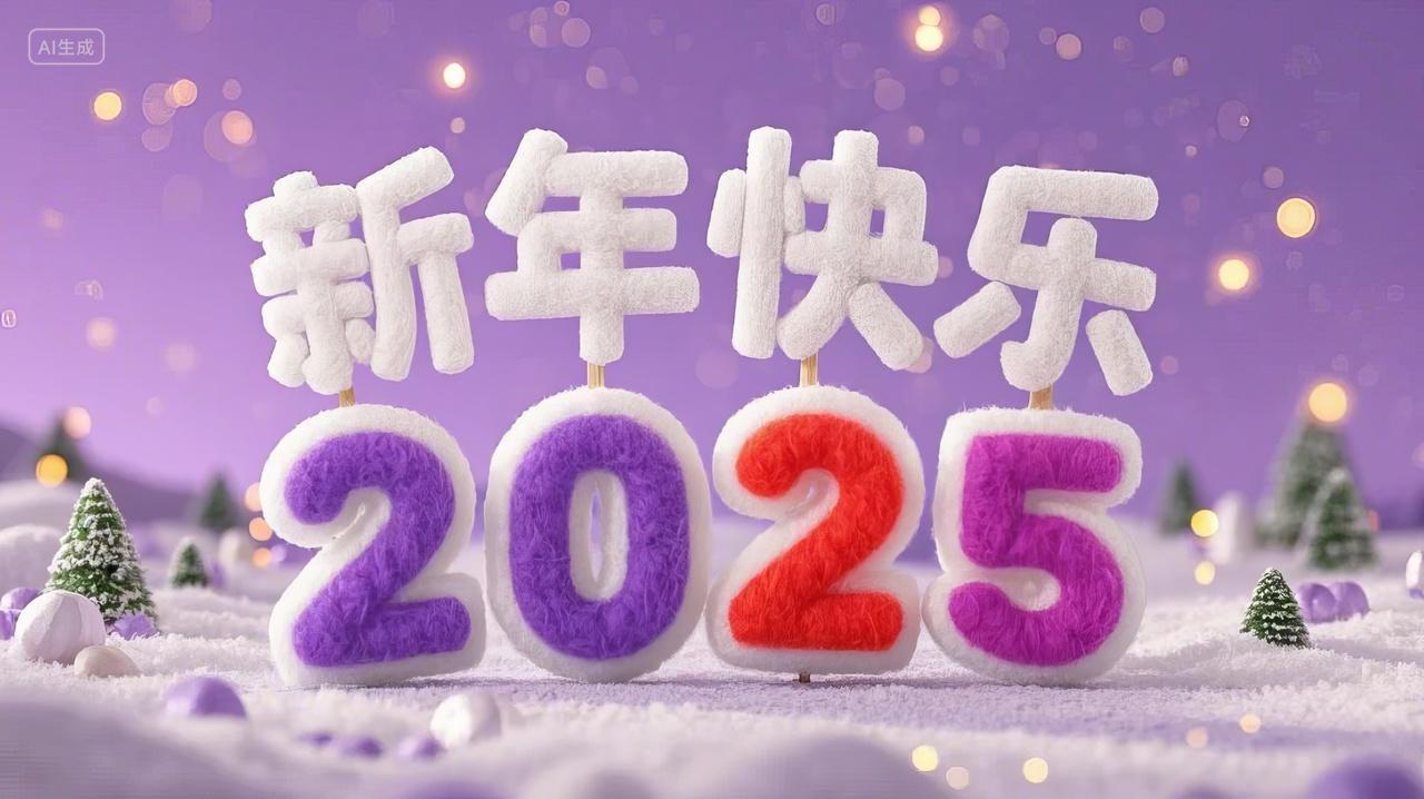 雪地2025字样数字艺术字的新年快乐跨年元旦节下雪
