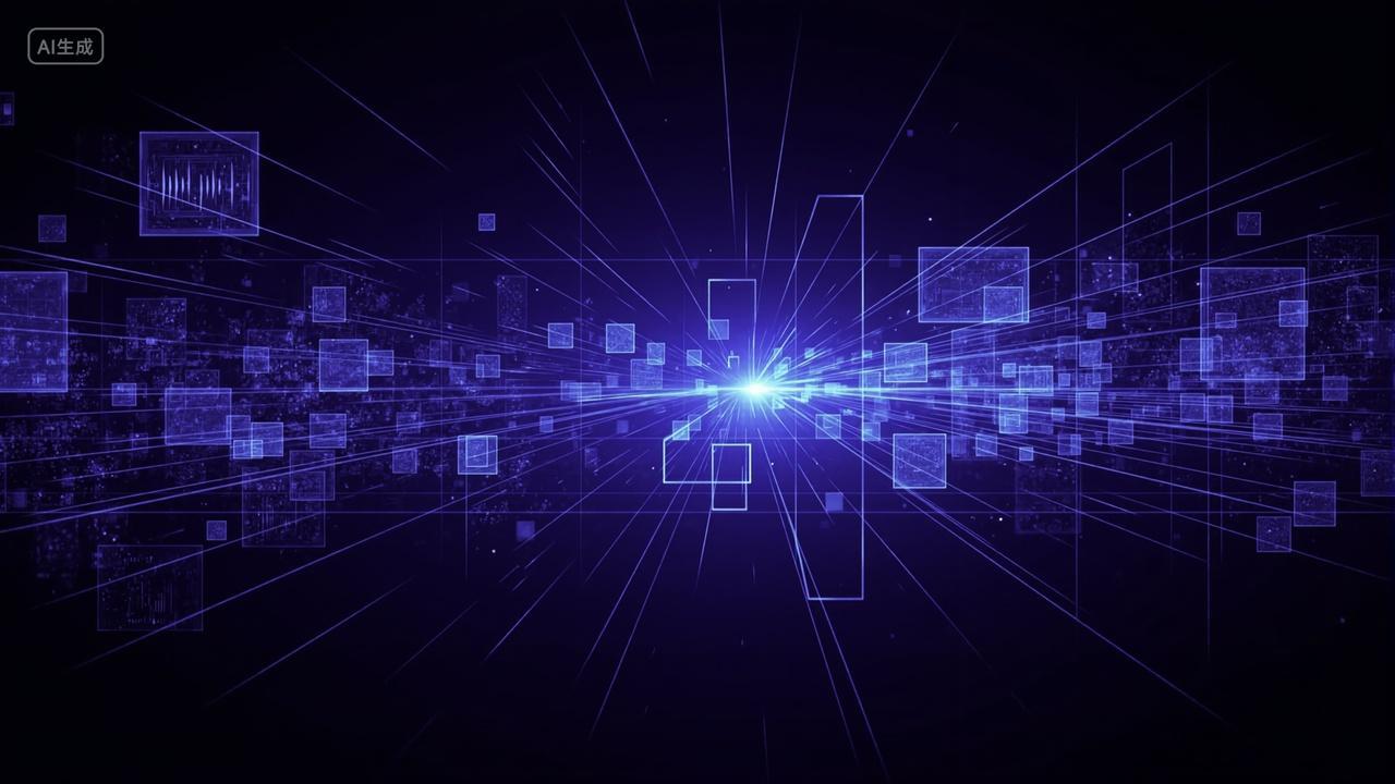 深紫色无数屏幕窗口万物互联网信息爆炸科技感大数据背景图