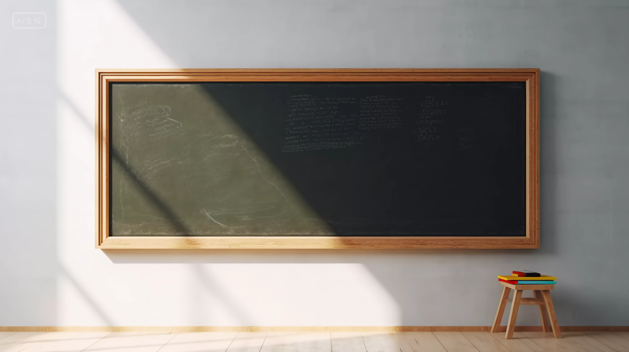 阳光照射在教室的黑板上开学季教室校园老师用来给学生上课教育的黑板