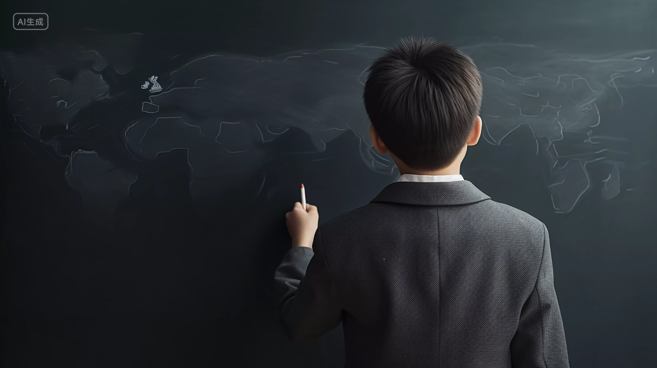 学生在黑板前答题写粉笔字学校校园黑板课桌座位开学季教育学生学习成长