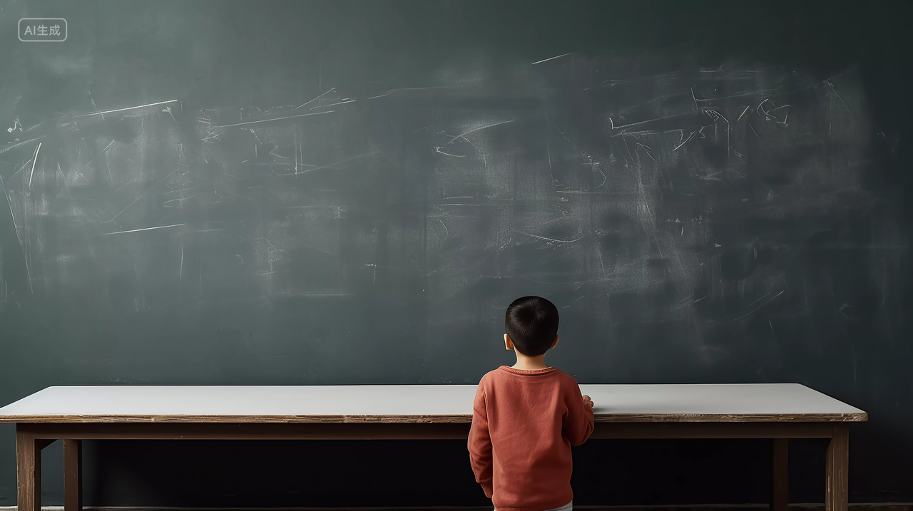 学生在黑板前答题写粉笔字学校校园黑板课桌座位开学季教育学生学习成长