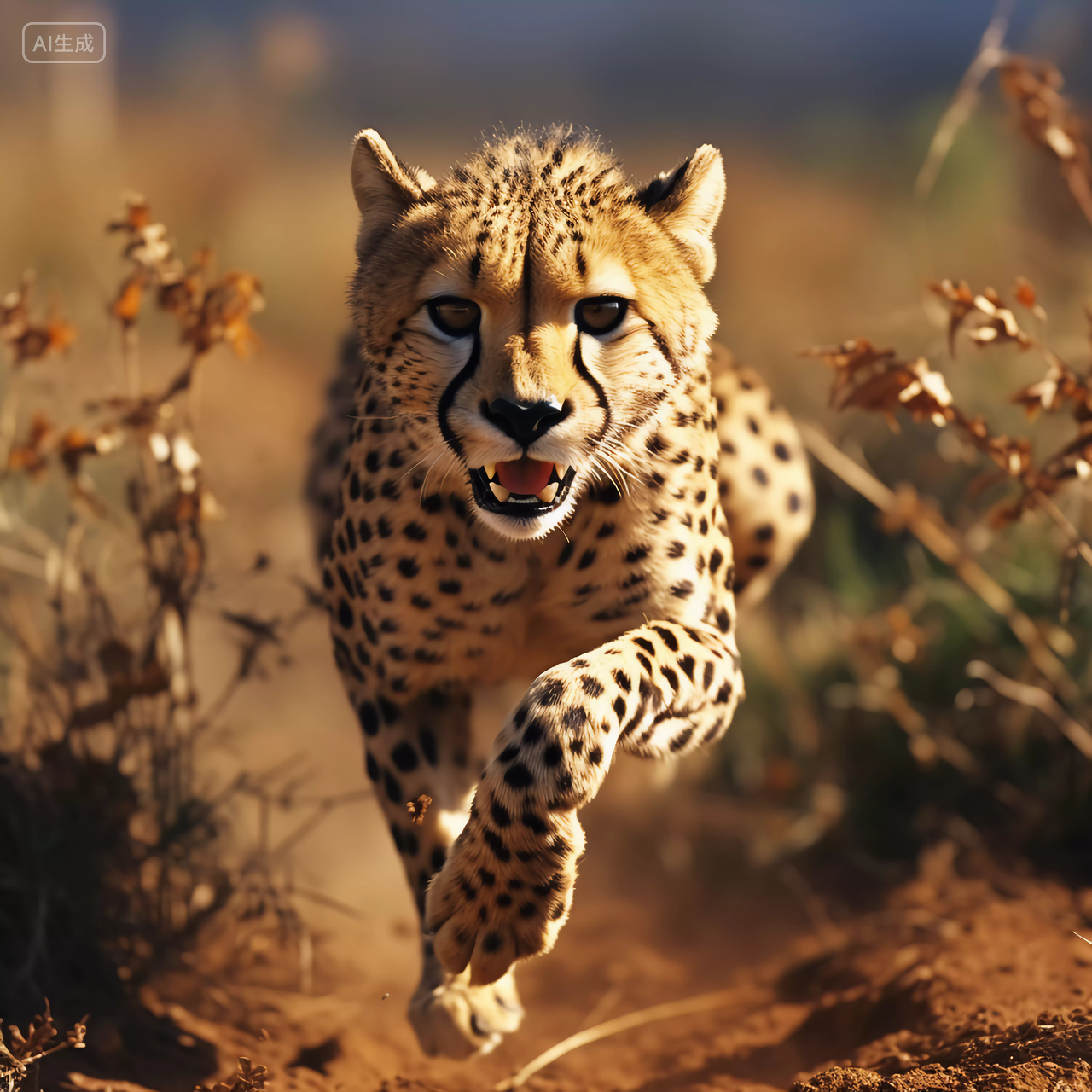 蓝天白云下大自然野生动物豹子眼神凶狠的猎豹