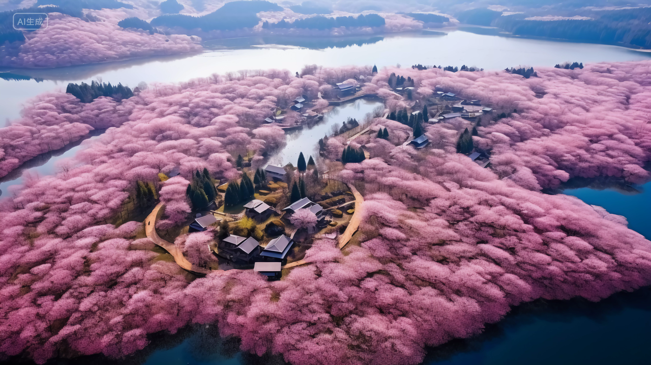 贵州平坝万亩樱花园航拍图樱花树樱花瓣飘落浪漫意境风景唯美壁纸