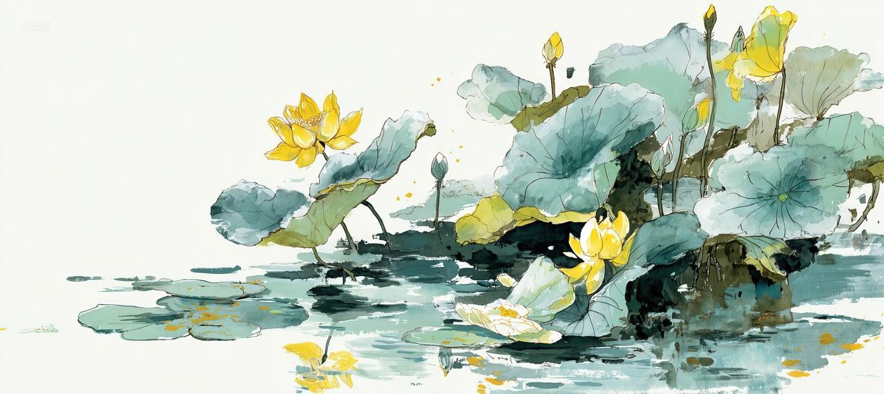 一片荷花水墨画二十四节气小暑夏至海报背景