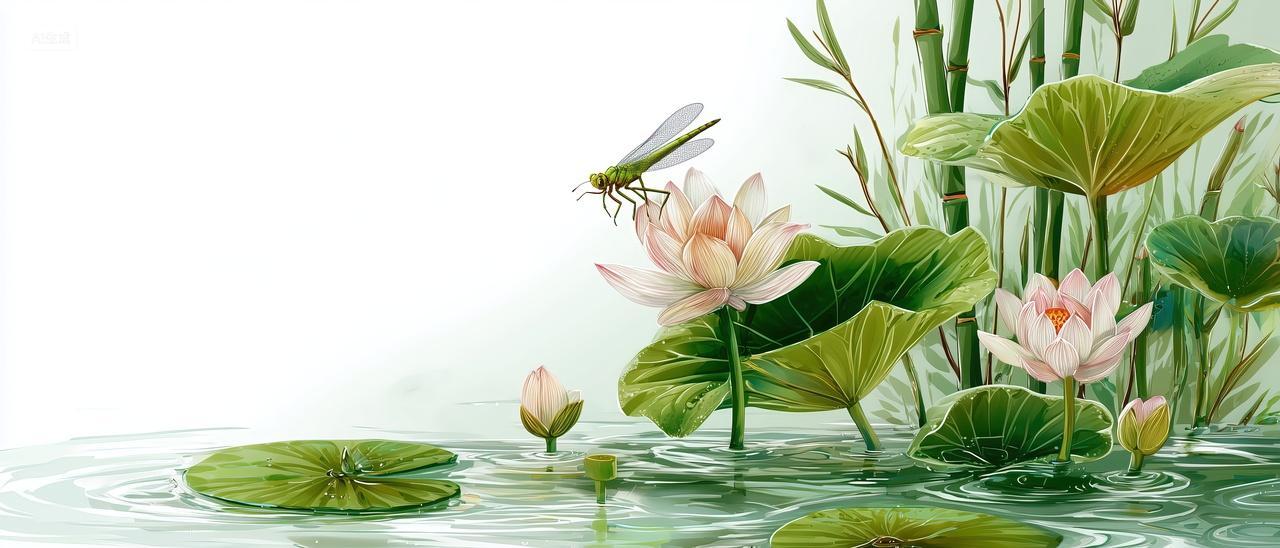 池塘荷花二十四节气小暑夏至海报背景
