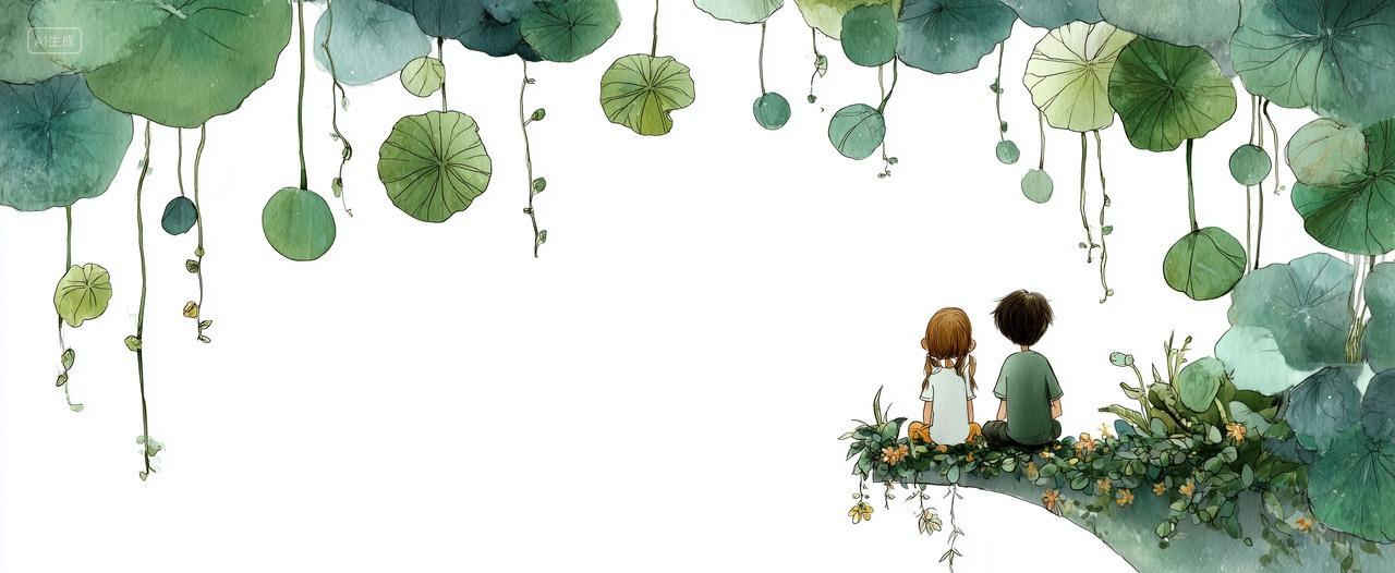 一对情侣坐在藤条下二十四节气小暑夏至海报背景