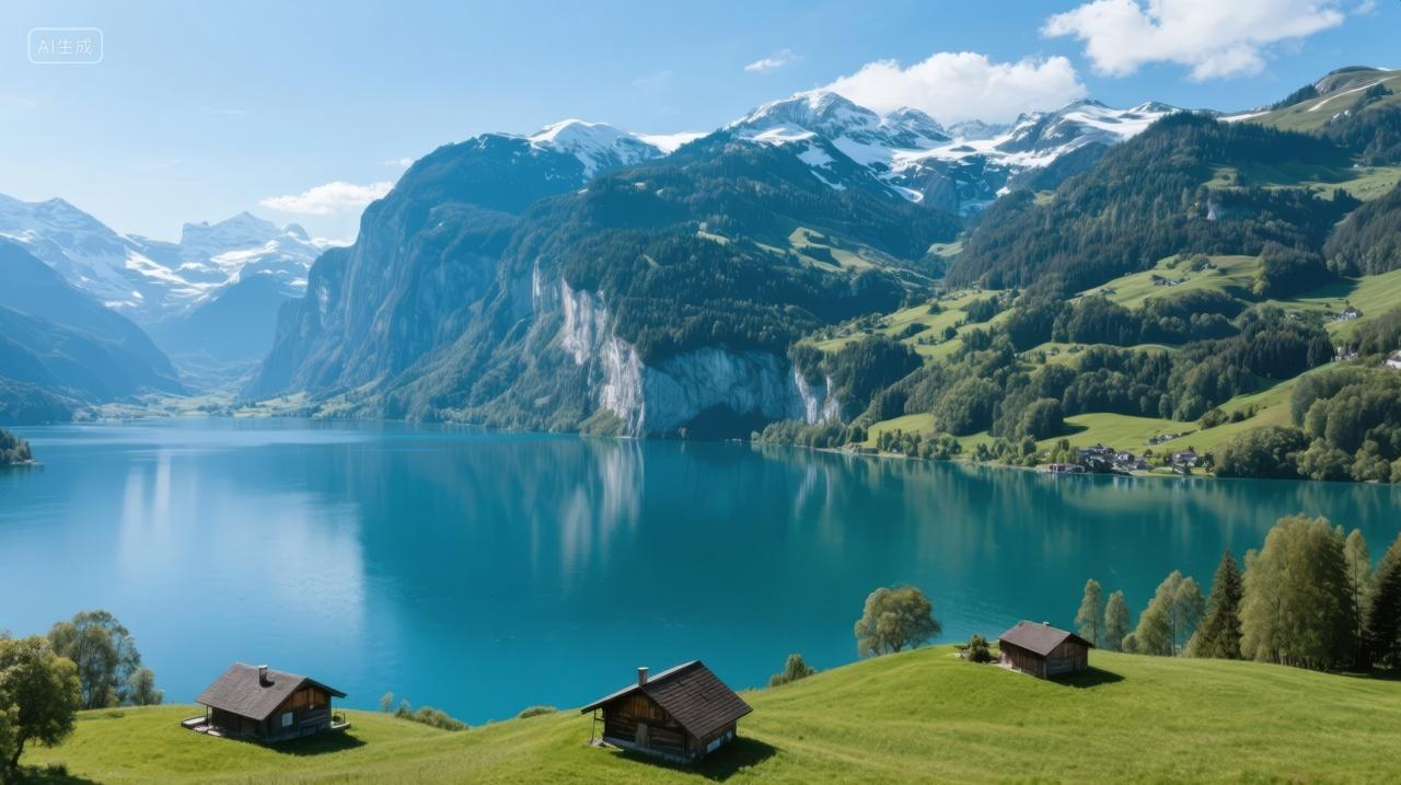 瑞士风光湖光山色旅游度假村自然风光背景