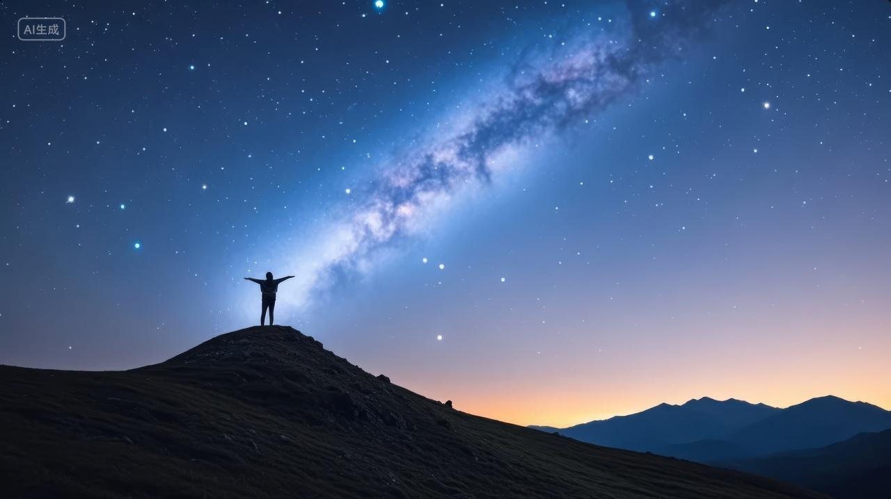 七夕节人物星空银河励志企业文化背景图