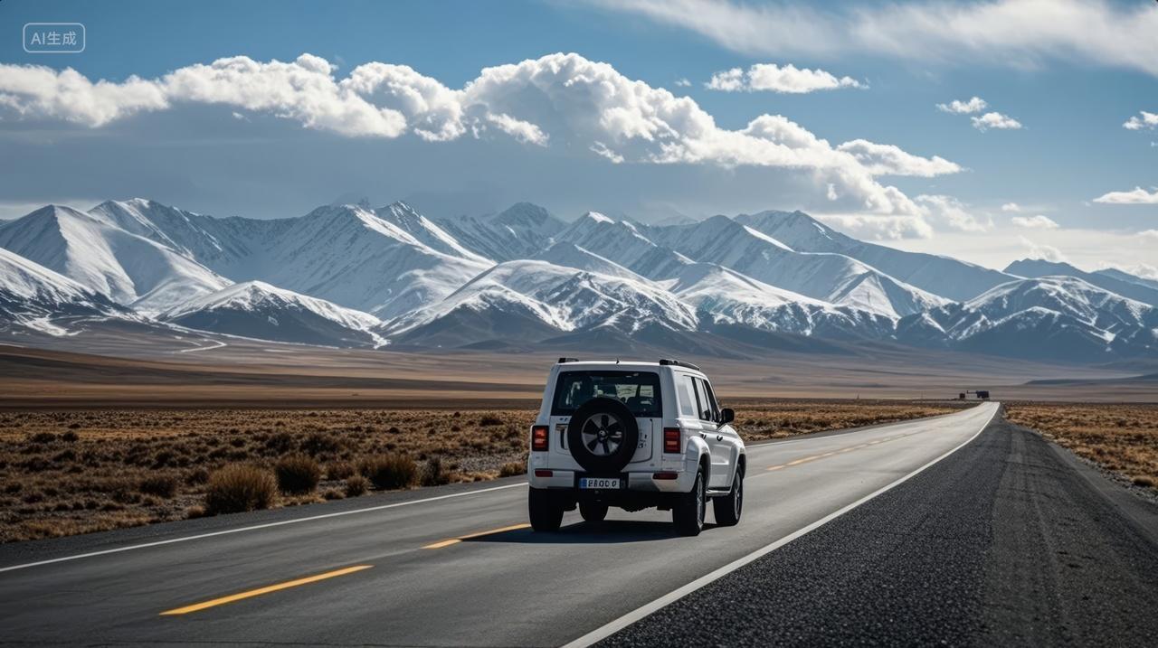 立秋节气汽车自驾游探索雪山公路旅行背景