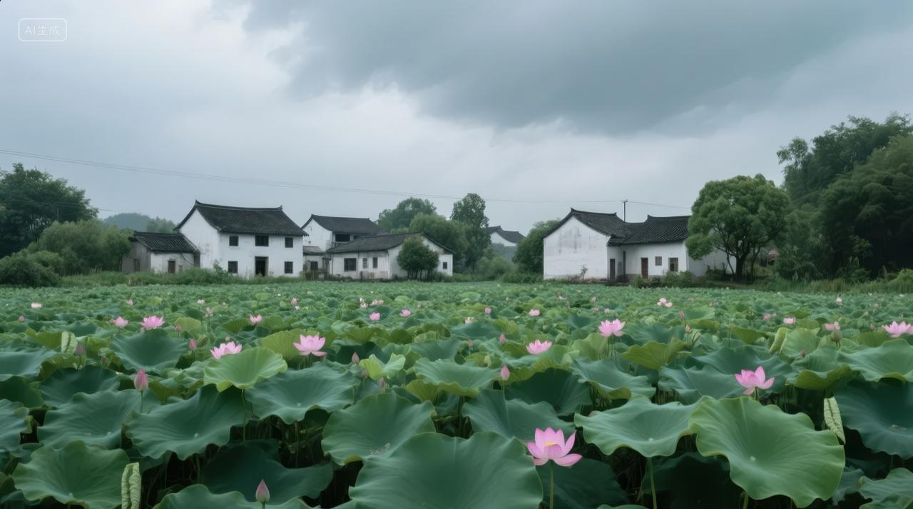大暑节气乡村荷塘雨后清新自然田园背景