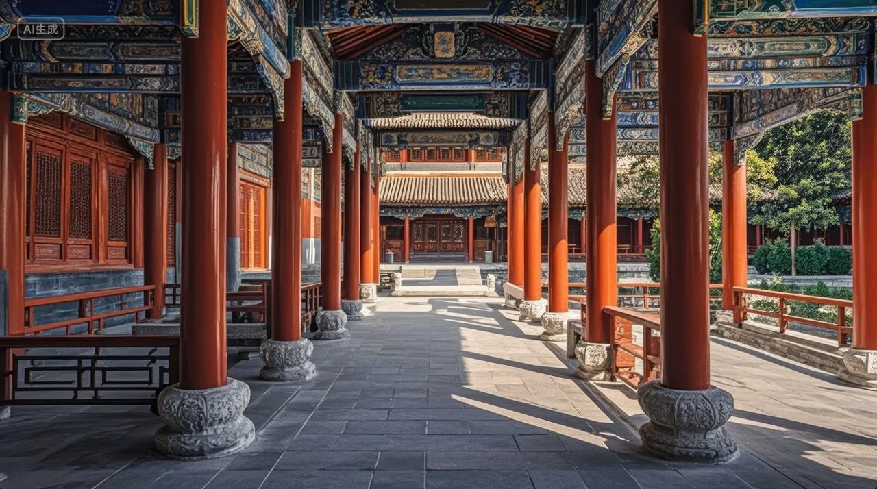 国庆节故宫古建筑长廊风旅游背景图