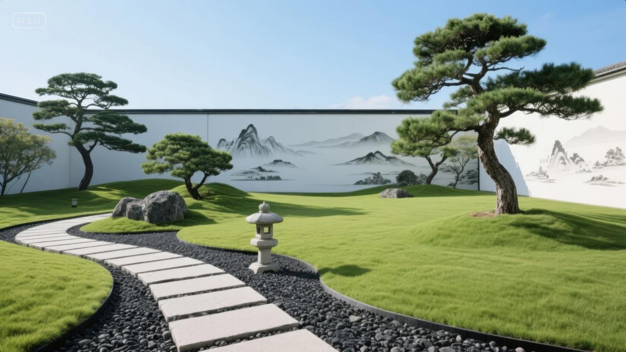 日式庭院禅意园林建筑枯山水宁静背景图