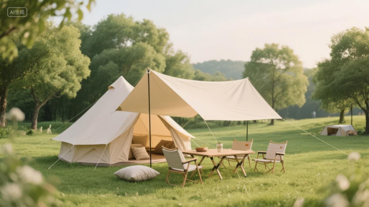 户外露营帐篷野餐休闲生活方式聚会背景
