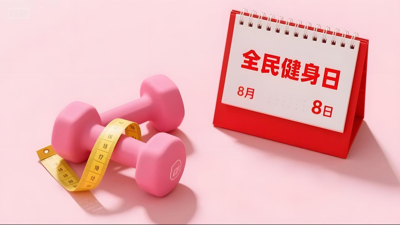 全民健身日粉红哑铃健康生活图片