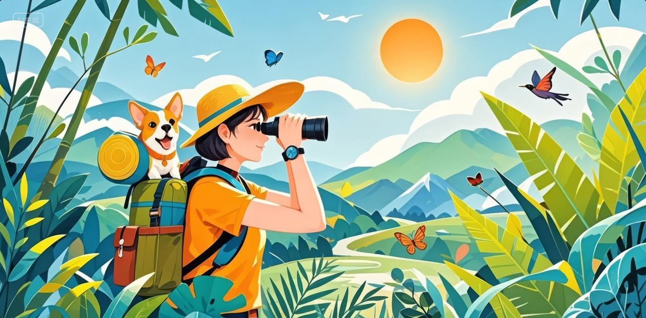 小暑节气女孩户外探索旅行夏令营插画背景